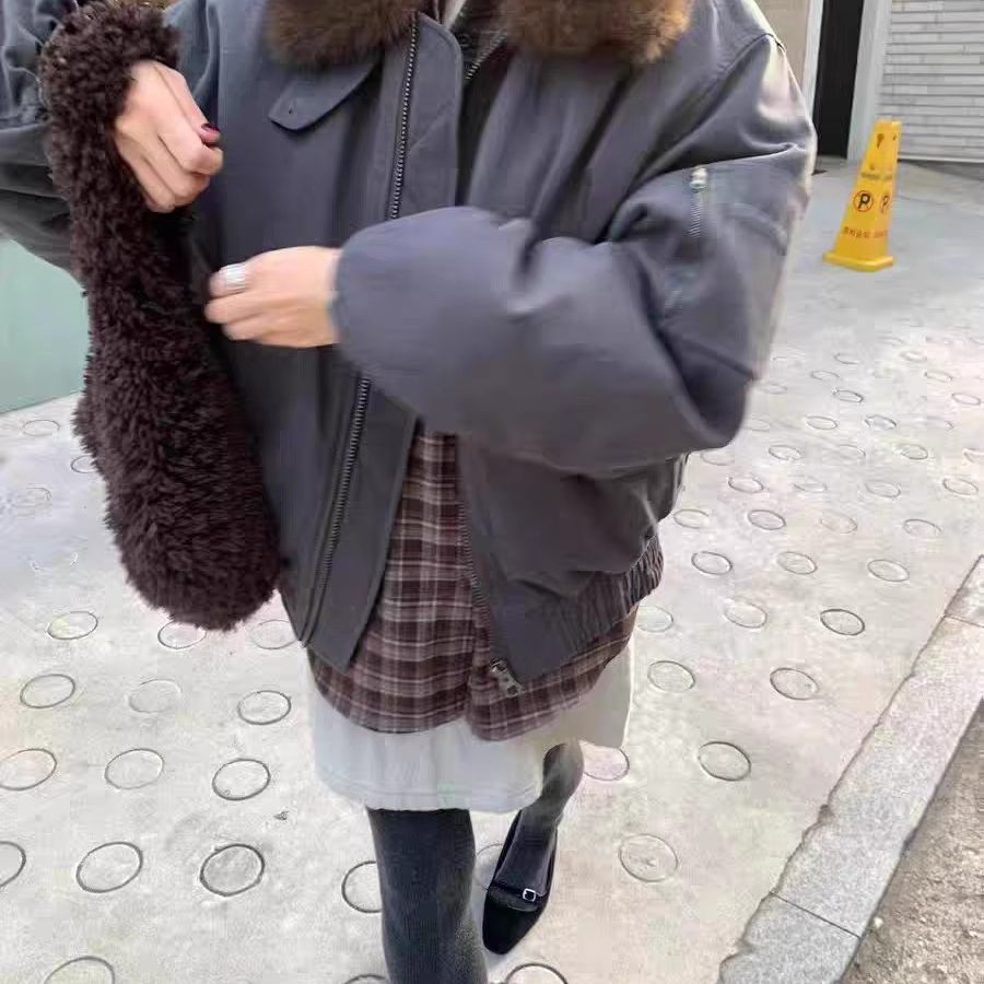 underson洋气工装毛领羽绒服外套