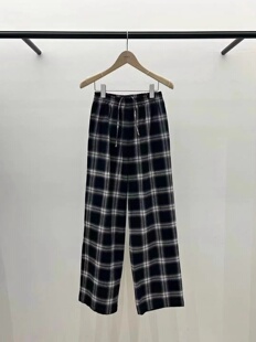 现芯宝韩国代购object2025春新复古格子松紧高腰系带直筒女休闲裤