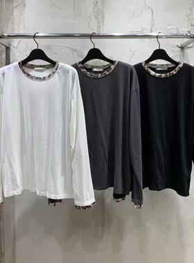 现~2025秋季新女芯宝韩国代购vanta百搭宽松圆领豹纹拼接长袖T恤