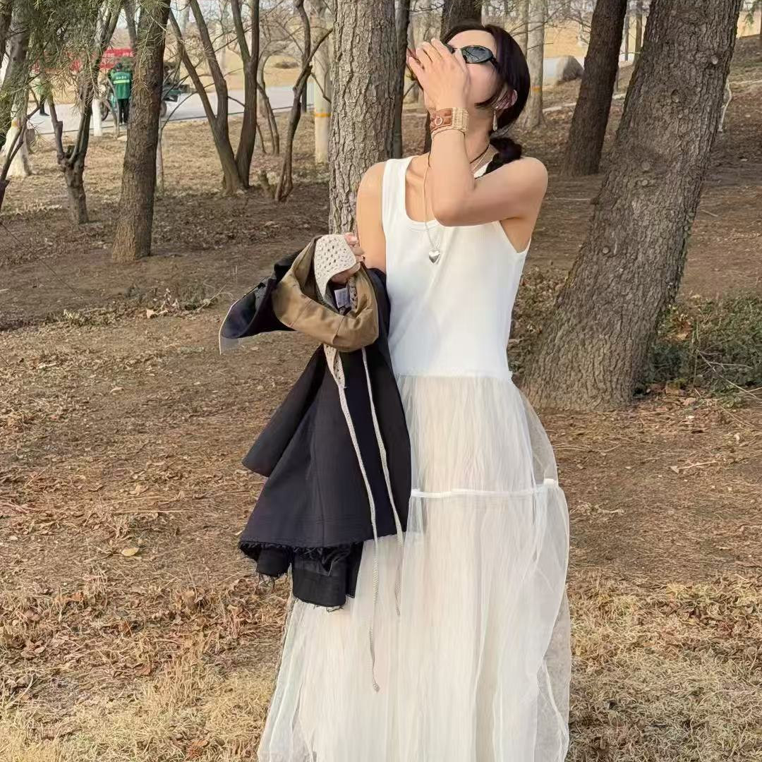 ARE向日葵同款女背心纱纱连衣裙