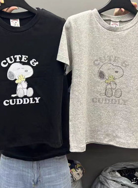 2025夏季新女芯宝韩国代购CREDITO百搭字母史努比图案宽松短袖T恤