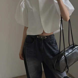 现~2025夏季新女芯宝韩国代购DEVENTI时尚泡泡袖暗扣短袖上衣外套