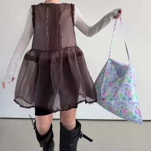 现~2026春季新款女芯宝韩国代购oli seoul纯色透视宽松无袖连衣裙