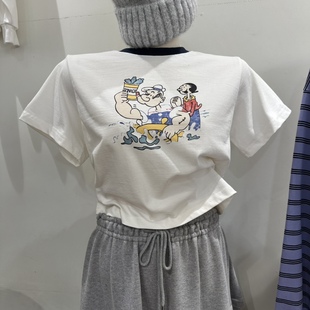 2026春季新女芯宝韩国代购ASSEMBLY圆领撞色动漫图案高腰短袖T恤