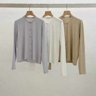 现~2026春季新女芯宝韩国代购statement舒适压花纽扣开衫T恤外套