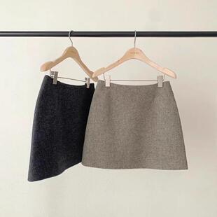 现~2024冬新女芯宝韩国代购ounce气质百搭高腰净版羊毛短裙半身裙