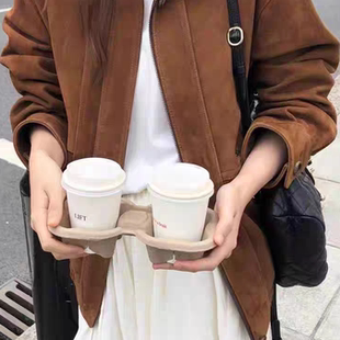 现2025秋冬新款女芯宝韩国代购overtake时尚气质拉链翻领皮衣外套