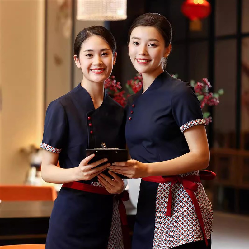 酒店饭店服务员工作服女特色餐饮中餐厅火锅店农家乐短袖工装夏季