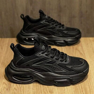 Men's Casual Shoes 2026冬季纯黑厚底黑武士气垫休闲运动鞋潮鞋
