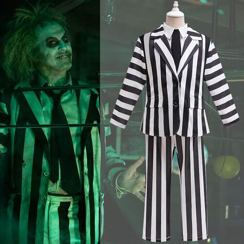 Halloween men's clothing black and white striped suit set