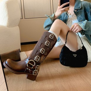 Brown Martin boots Women's long boots马丁靴女款英伦风长筒鞋