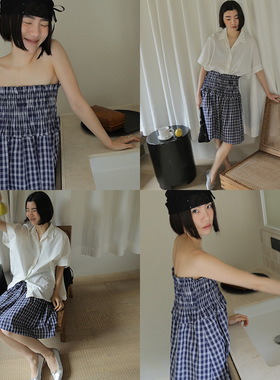 【宠粉福利】别致两穿格纹褶皱半身裙 松弛感百搭休闲伞裙02068