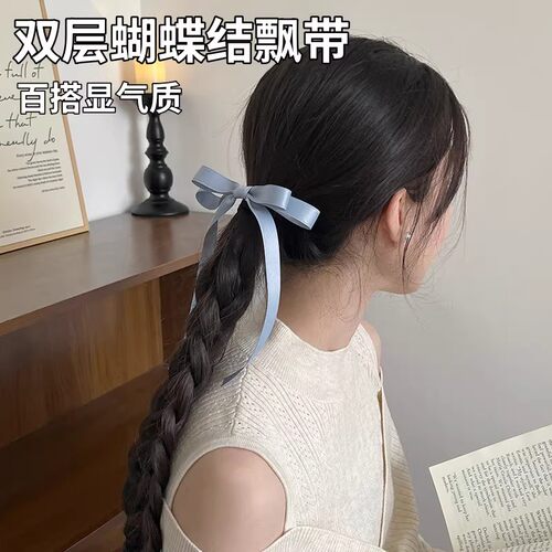 法式双层蝴蝶结飘带发夹