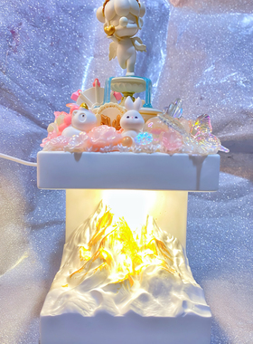 泡泡玛特小夜灯若来香薰石秘密花园喷泉桌面摆台潮玩装饰三色台灯