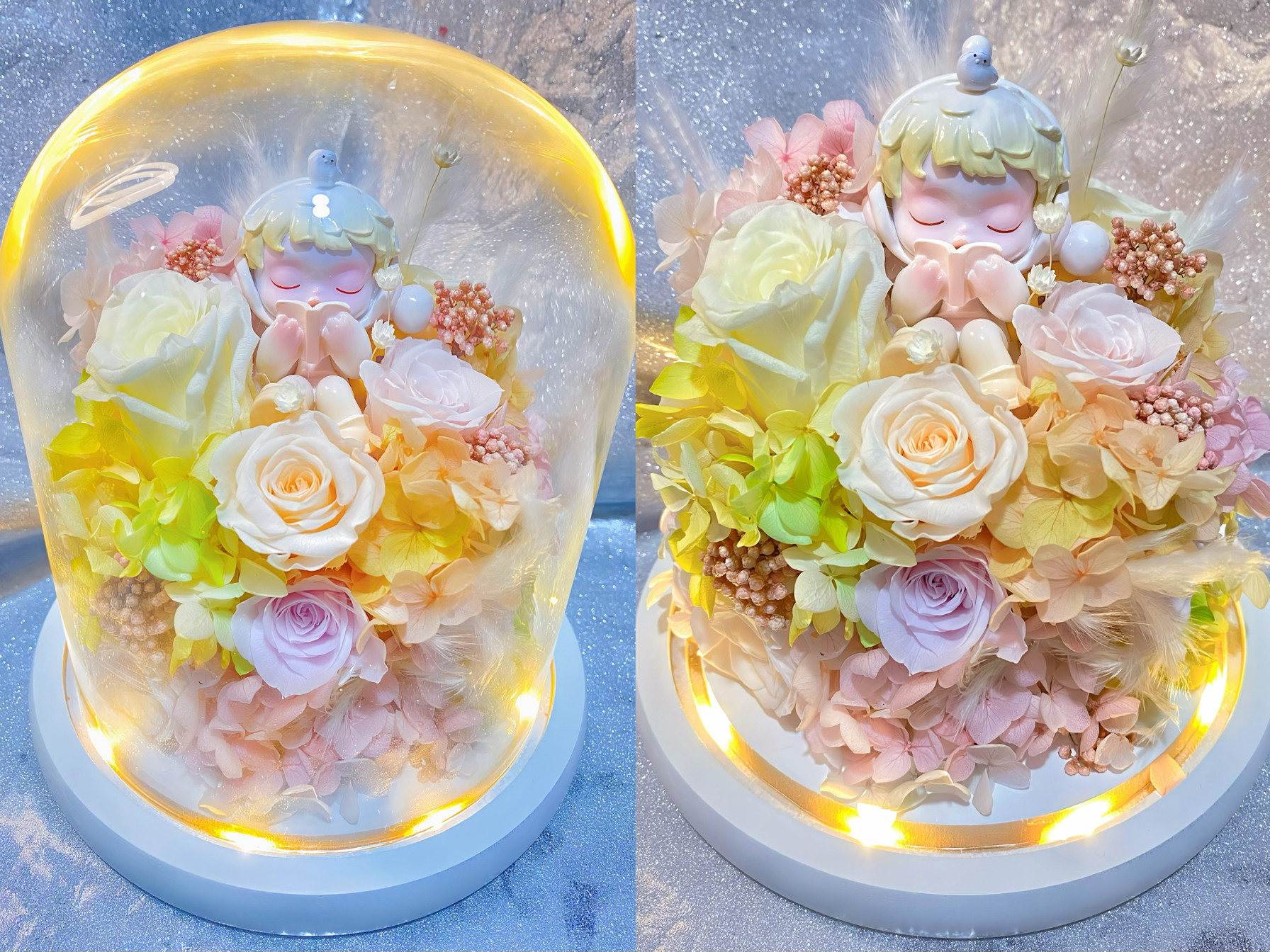 泡泡玛特永生花保鲜花干花温度畅享里玻璃罩led小夜灯玫瑰现货