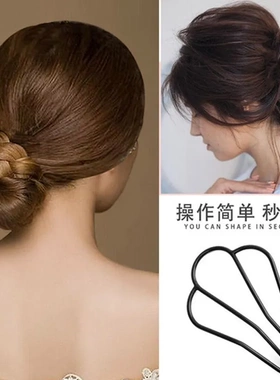 女生韩式配饰发饰多款丸子头黑色发插盘发器盘发插梳铁质