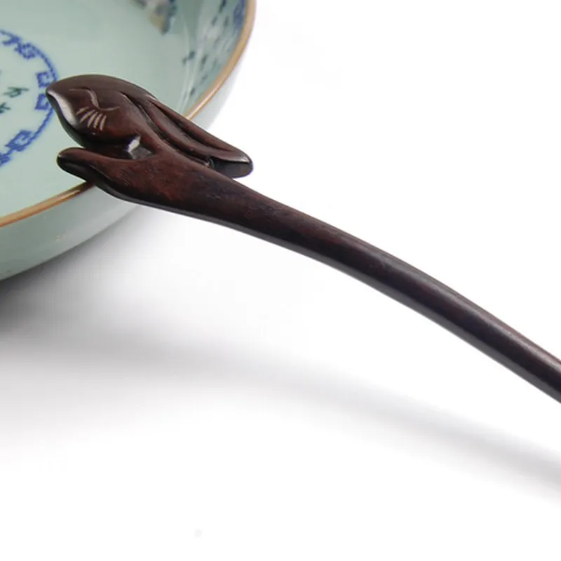 头饰古典古装发饰月兔盘发发簪簪子木发簪发钗古风黑檀木步摇复古