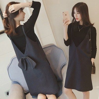 [不如遇见GM连衣裙]孕妇韩版两件套裙时尚款七分袖高腰个月月销量0件仅售90.38元