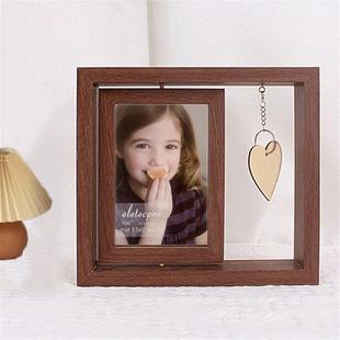 双面叶雕6寸旋转相框带灯发光摆台周年纪念日爱心创意礼品