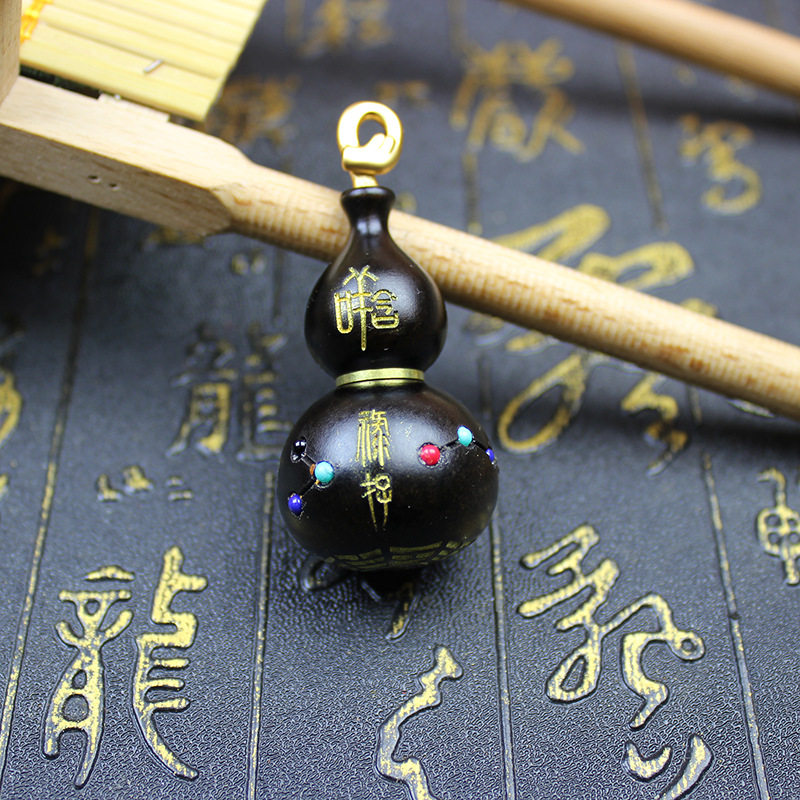 雷击枣木秘珍玉化葫芦北斗七星鎏金五路吊坠挂件龙头手把葫芦手工