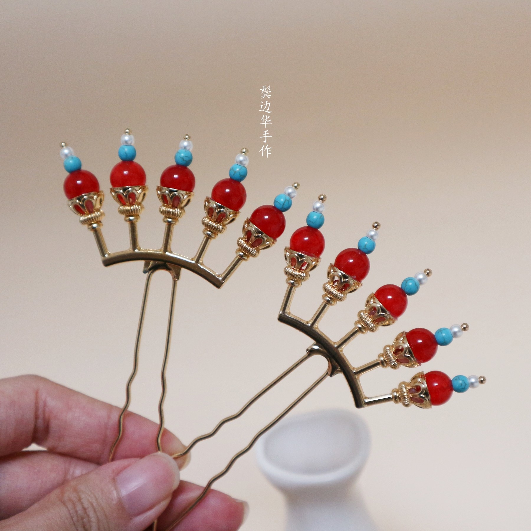 【壹玖】仿松石玛瑙五珠排簪发簪发饰