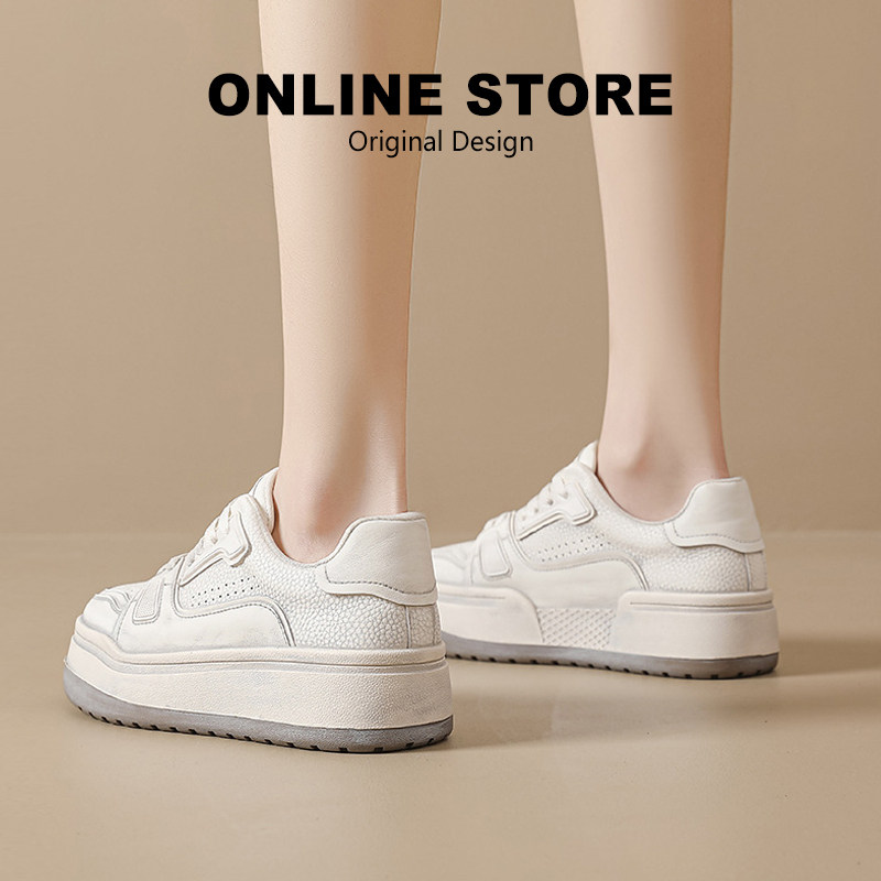 厚底小白鞋女款2026新款春秋真皮爆款百搭休闲板鞋轻便运动面包鞋