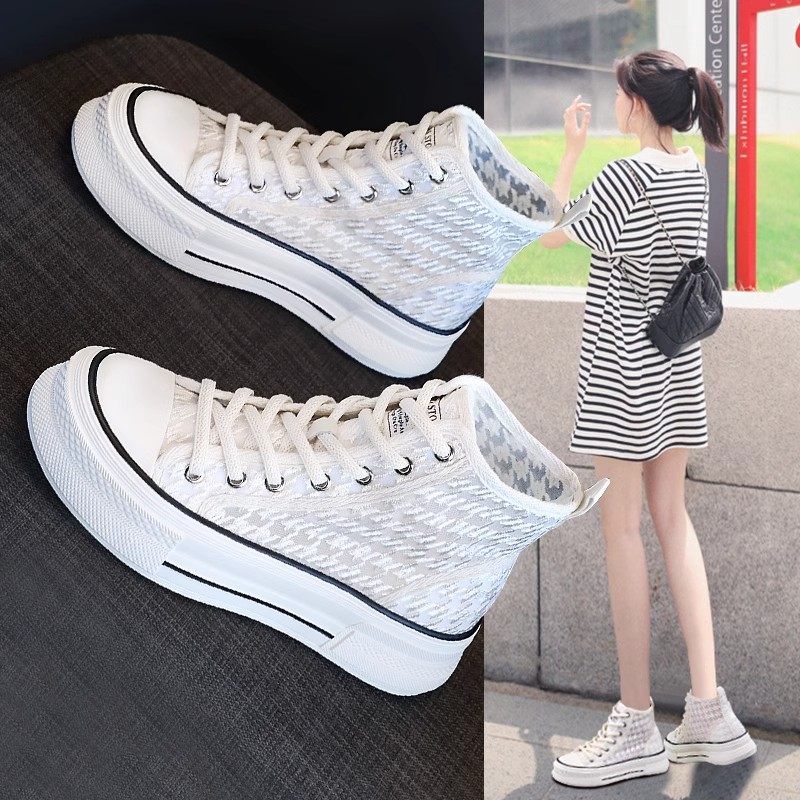 网面网纱高帮鞋女款夏季2026新款透气网鞋厚底增高板鞋鞋子女鞋