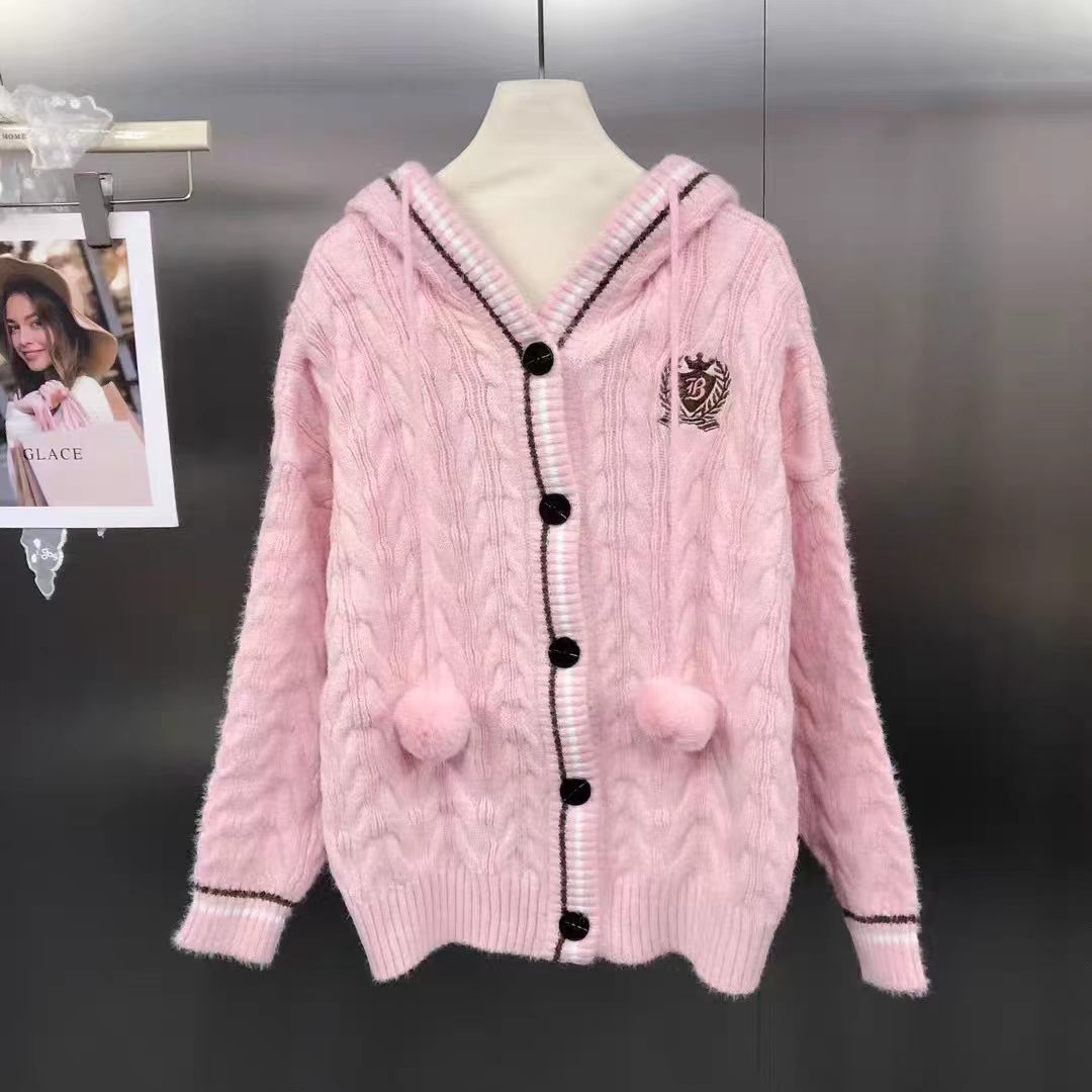 春季新款学院风V领撞色针织开衫收腰显瘦麻花毛衣外套女EF2277