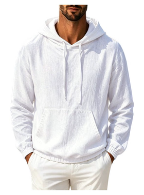 2026秋欧美纯色连帽长袖衬衫男舒适透气大码休闲外套Men's hoodie