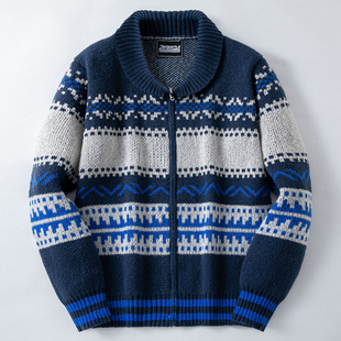 毛衣夹克Men 复古提花针织外套男拼色加厚开衫 jacket 美式 2025冬季