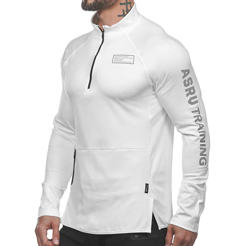Men T-shirt外贸男装立领套头修身长袖卫衣字母印花运动休闲T恤潮