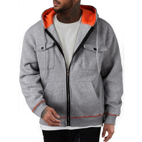 2026秋冬欧美男士加绒保暖卫衣大码连帽运动休闲开衫外套Men coat