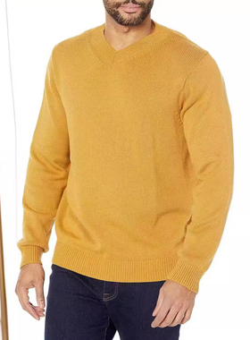2026秋冬新款男士针织宽松打底上衣纯色V领大码毛衣Men's sweater
