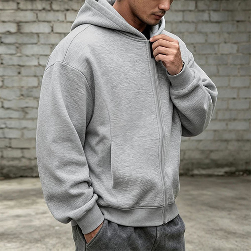 2026秋季连帽开衫卫衣男宽松落肩外套美式休闲运动帽衫Men jacket