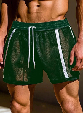 春夏欧美男士薄款性感透视网纱短裤夜店演出服Men's sexy shorts