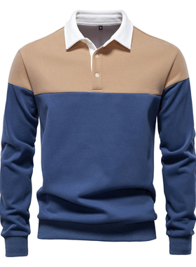Men T-shirt2025秋季新款男士时尚拼色长袖polo衫大码休闲卫衣潮