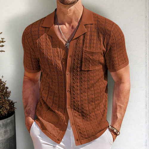 Men's knitted polo shirt2026夏男士纯色短袖针织polo衫开衫上衣