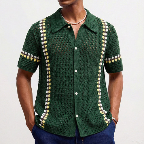 2026夏季法式洋气减龄短袖针织polo衫镂空透气撞色衬衣Men shirt