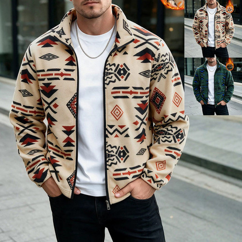 2026秋冬男士印花摇粒绒外套立领卫衣抓绒保暖夹克上衣Men jacket