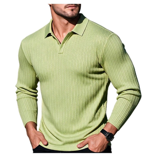 2026秋季轻奢条纹长袖polo衫男商务休闲纯色打底T恤Men's T-shirt