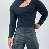 2025春秋欧美性感破洞紧身长袖 T恤男半高领打底上衣Men shirts