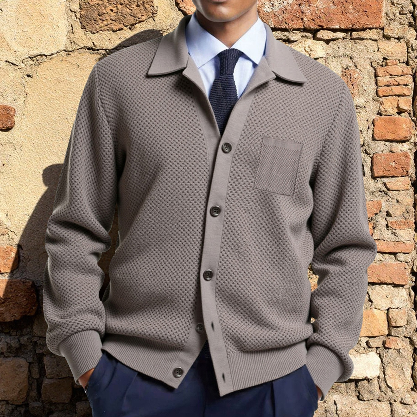 2026秋冬新款男式针织开衫翻领单排扣毛衣外套Men sweater jacket