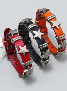 朋克暗黑摇滚星星牛皮手链辣妹哥特复古手环男Couple's bracelet