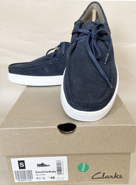 CLARKS其乐男士休闲乐福鞋深蓝色系带舒适百搭单鞋平底运动板鞋