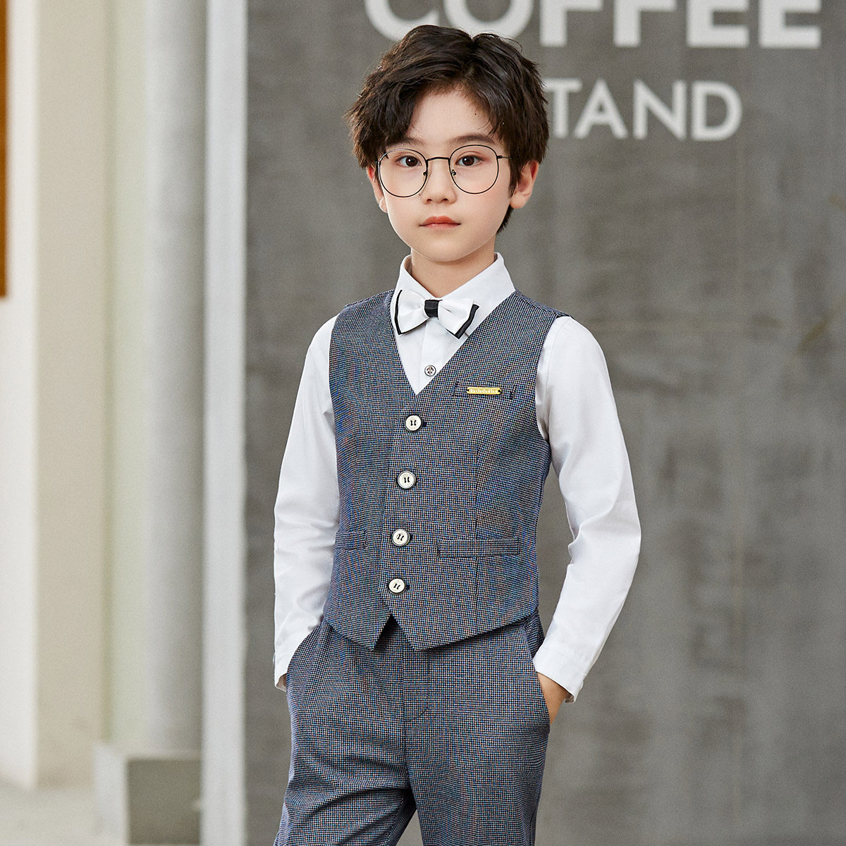 儿童西装马甲衬衫套装男童花童礼服西服生日主持人钢琴比赛演出服