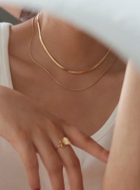 WOO/肯豆同款 双层叠戴蛇骨链 欧美简约ins风 扁蛇骨项链 不掉色