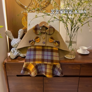 现货<青绿>【羊绒+绵羊毛+天丝纯手工双面呢】女童冬娃娃领套装