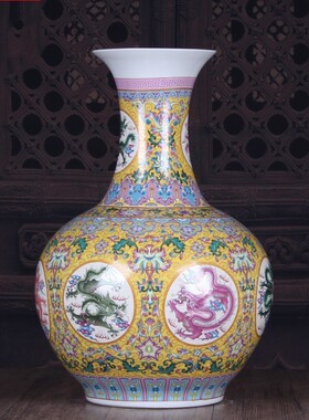 陶瓷工艺品景德镇釉上彩九龙赏瓶大号珐琅彩花瓶家居装饰花插摆件