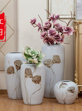 景德镇陶瓷花瓶 手工陶瓷摆件 陶瓷工艺品 白色莲蓬花瓶