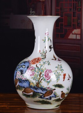 仿古陶瓷落地花瓶粉彩花瓶摆件工艺品家居客厅插花电视柜装饰品收